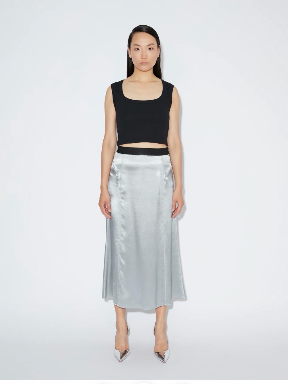 Day Birger et Mikkelsen Women's Silver Satin Midi Skirt Sleek Evening Slip